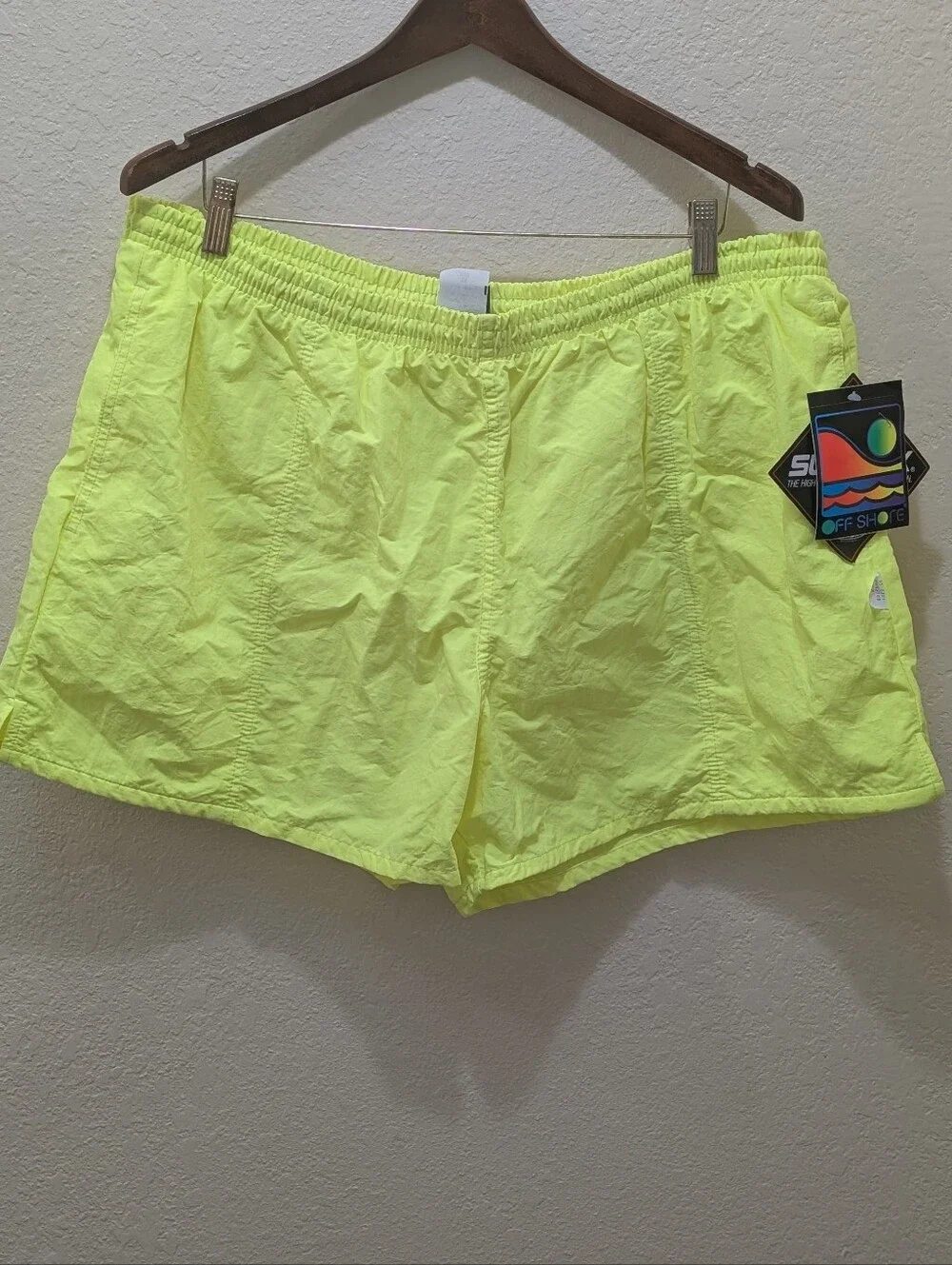 NWT Vintage Retro Neon Yellow Off Shore Athletic Shorts. Size 2X